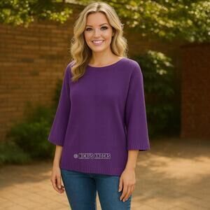 Old Navy Flared Sleeve Sweater Purple Scoop Neck Knit Pullover Top Size L